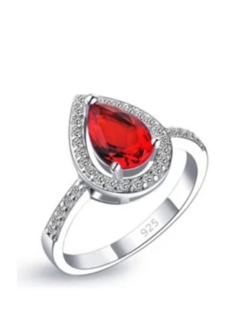 Swarovski Elements 925 Sterling Silver Garnet Red Teardrop Solitaire Ring NEW